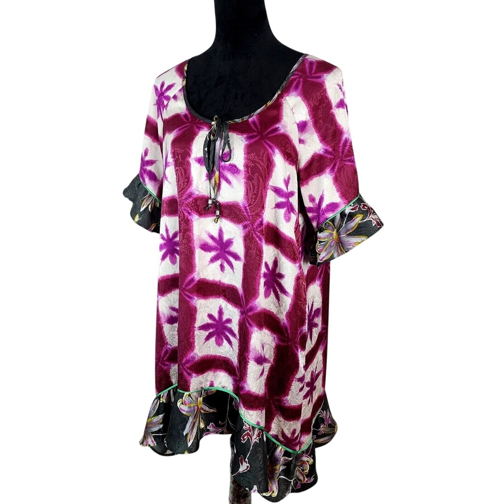 E by ELOISE Anthropologie Size Med Satin Shiobori Batik Blooms Mini Shift Dress